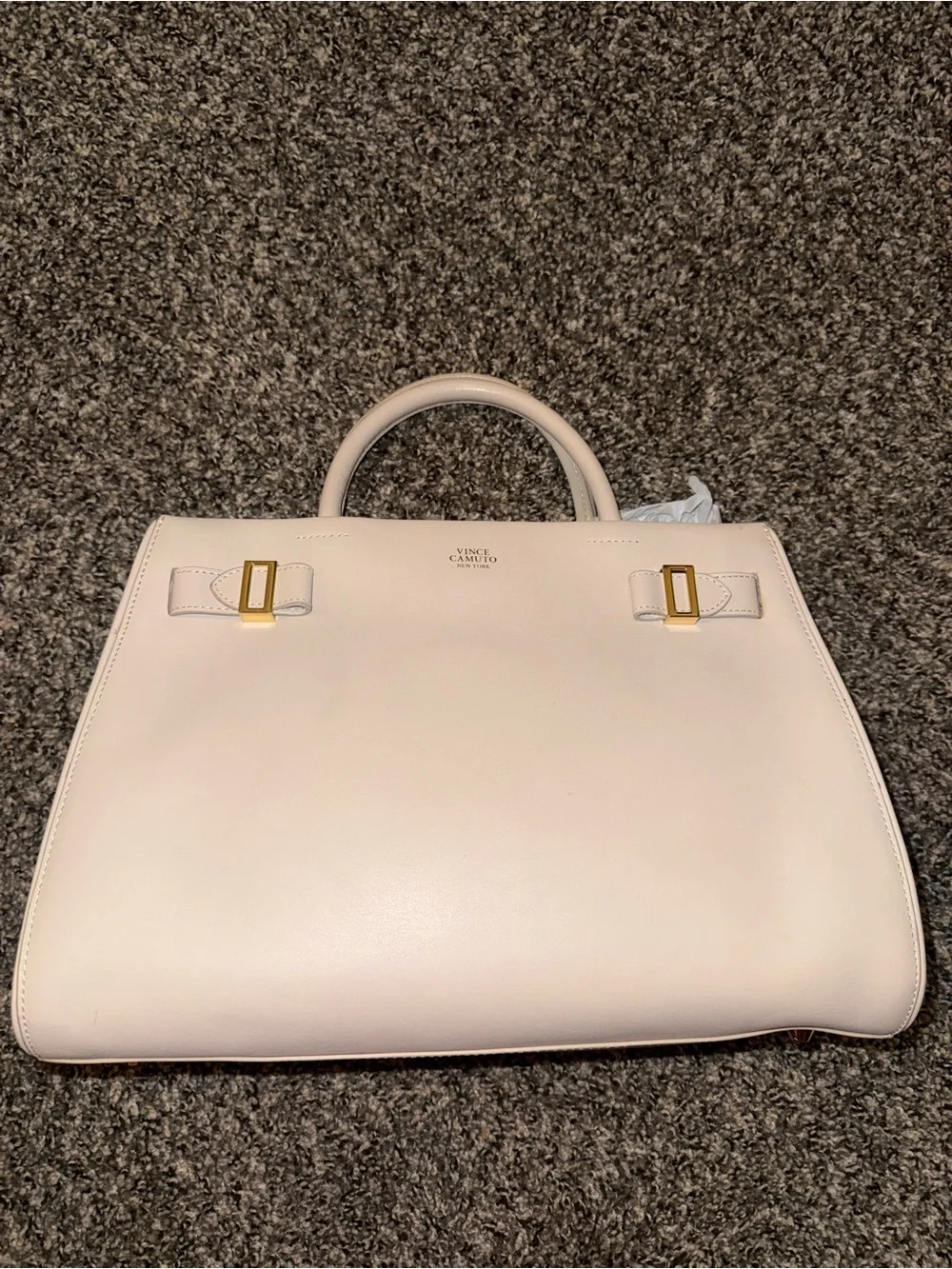 Vince Camuto Cream Leather Structured Top-Handle Satchel
